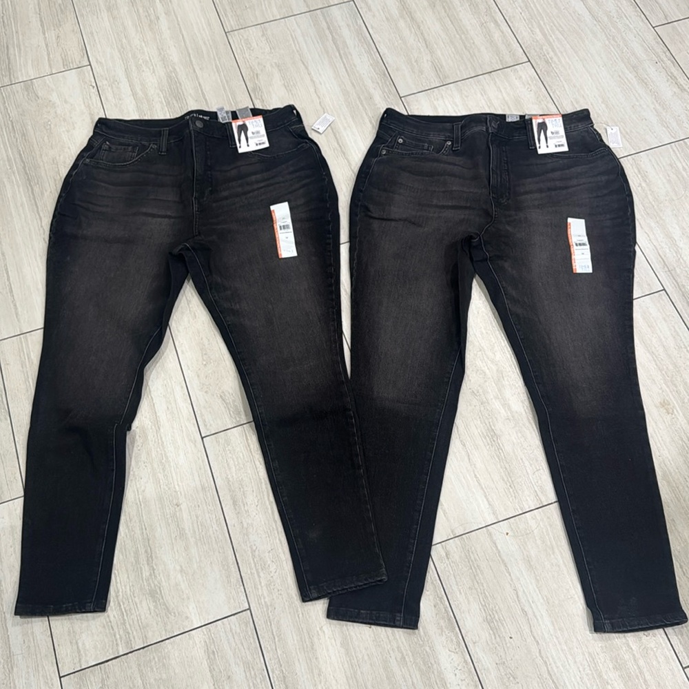 2 pants  Time And Tru High Rise Curvy Skinny Women's size 14 Black Denim Jeans